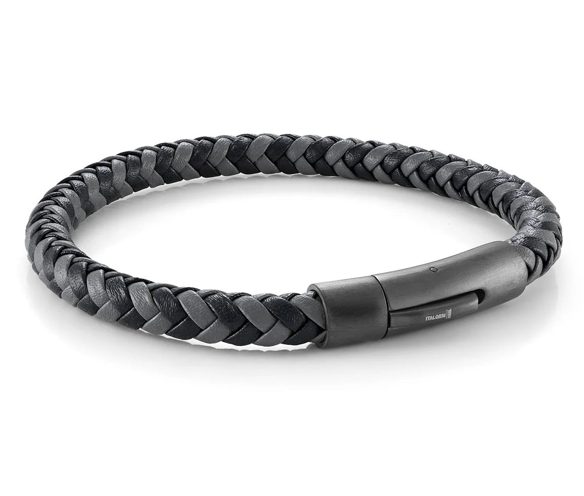 Bracelet cuir tressé avec fermoir en acier/PVD gunmetal SLB649