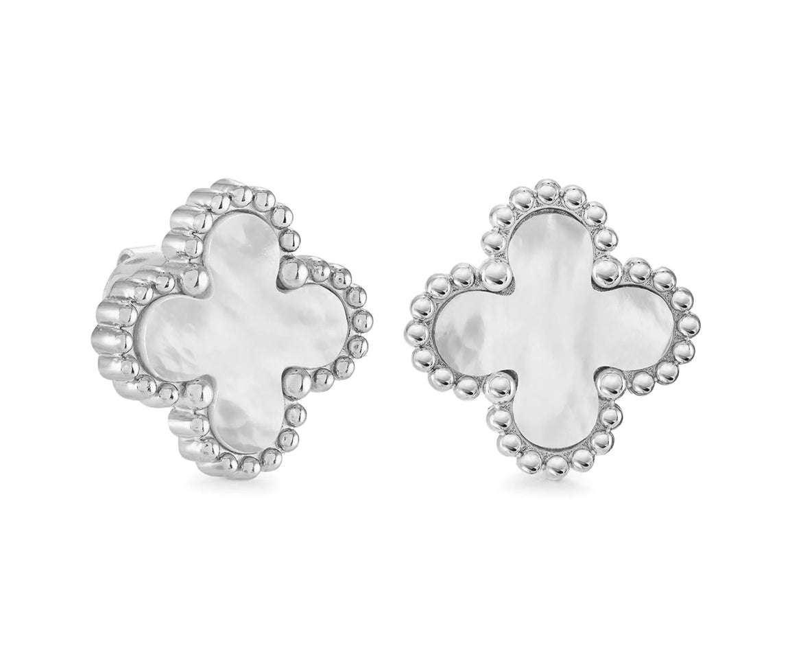 Boucles fixes en acier serties de nacre de perle SEA479