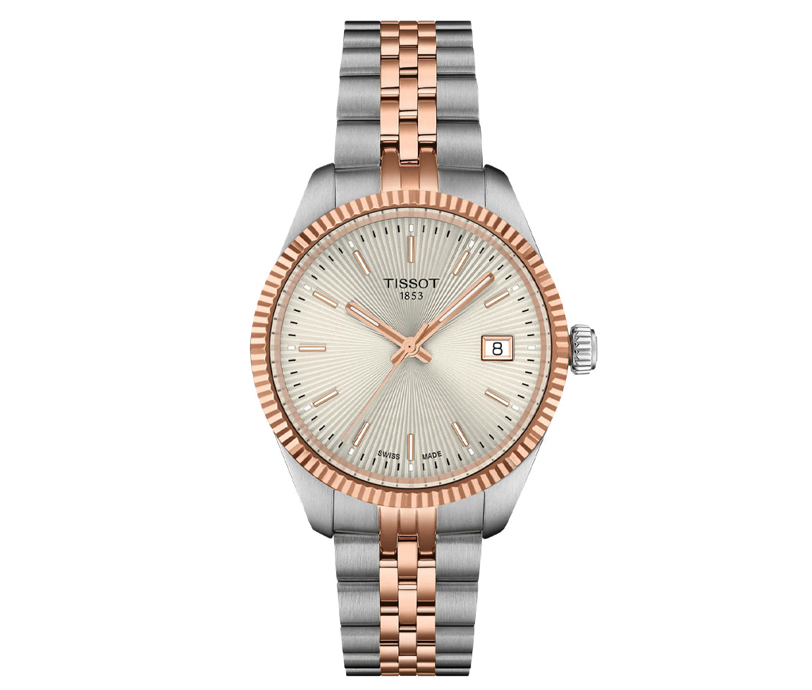 Tissot Ballade 34 mm cadran argent, deux tons or rose