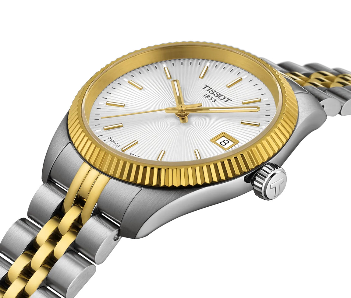 Tissot Ballade 34 mm cadran argent, deux tons or