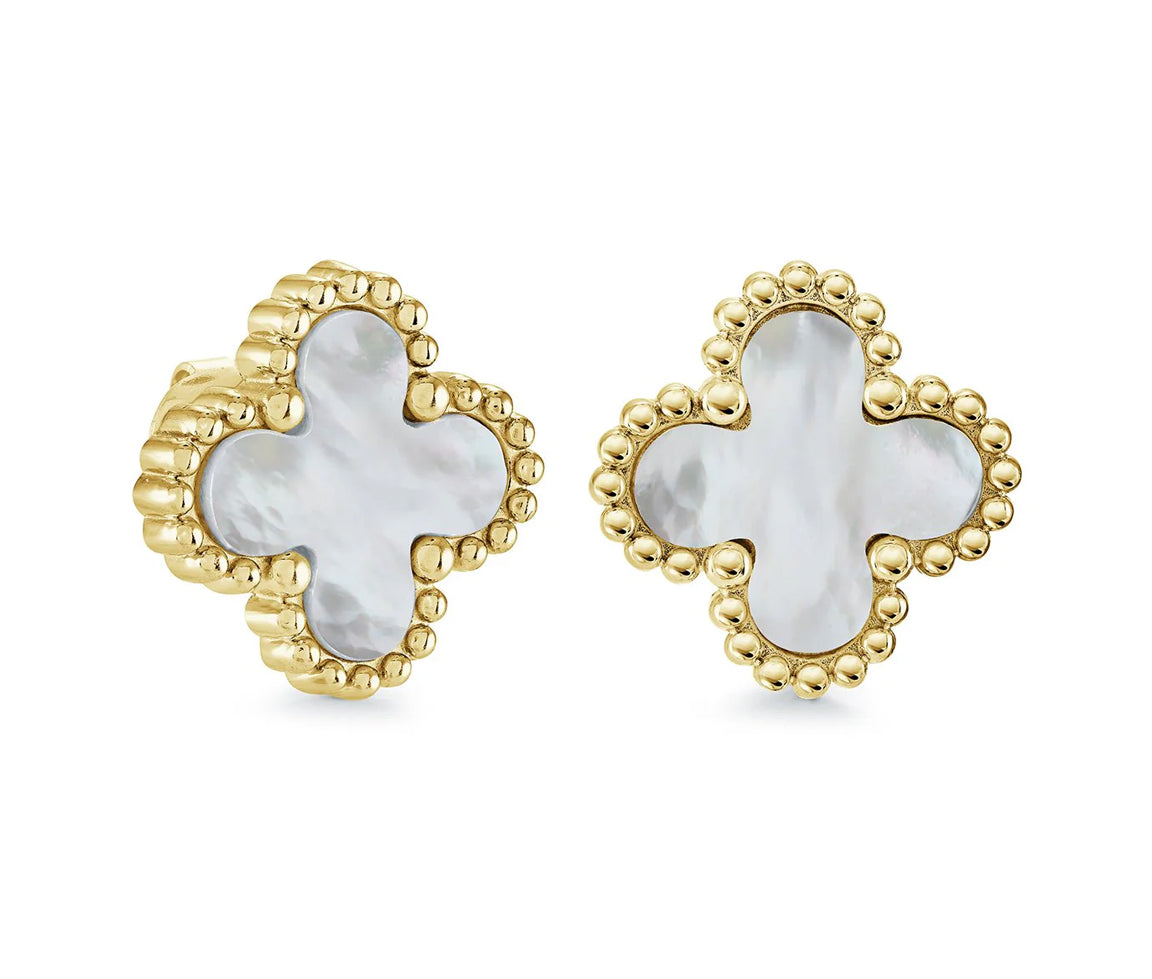 Boucles fixes en acier serties de nacre de perle SEA479GO