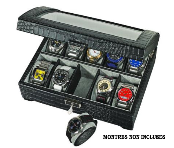 Coffre pour 10 montres fini cuir noir WB310
