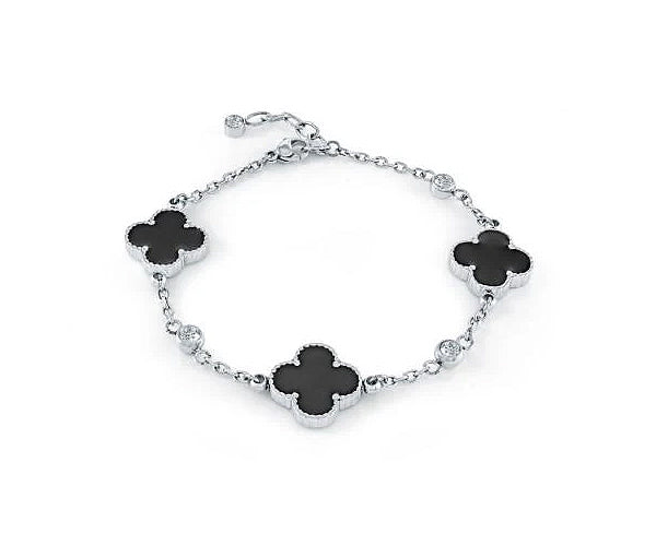 Bracelet en acier avec trèfles serti de résine et de cubiques zirconias SWB218