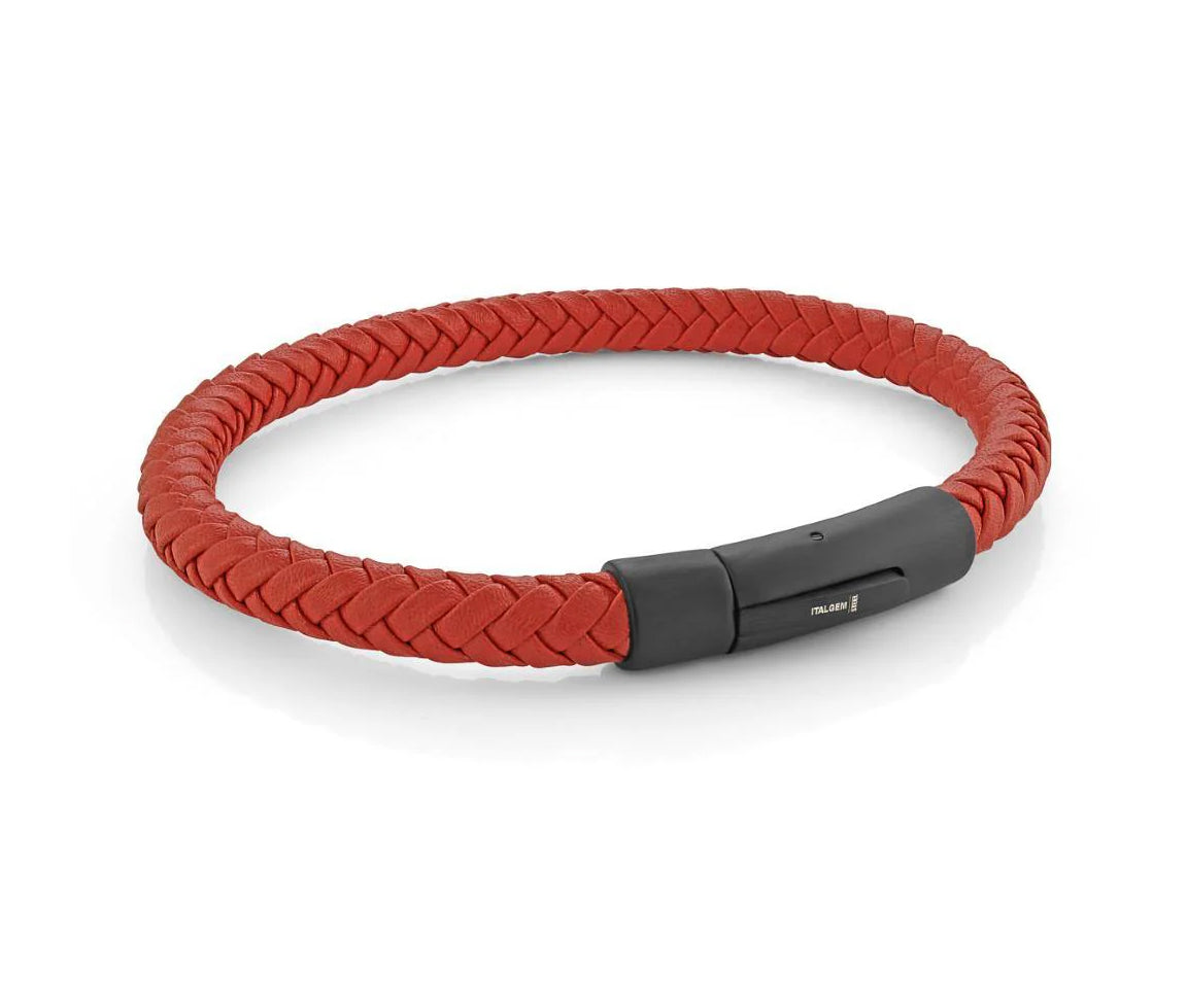 Bracelet en acier/PVD noir et cuir tressé SLB544/8.5