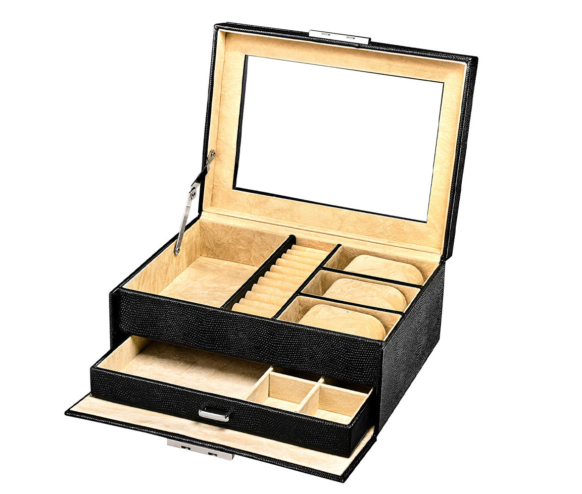 Coffre à bijoux et montres en bois recouvert de simili cuir JB515