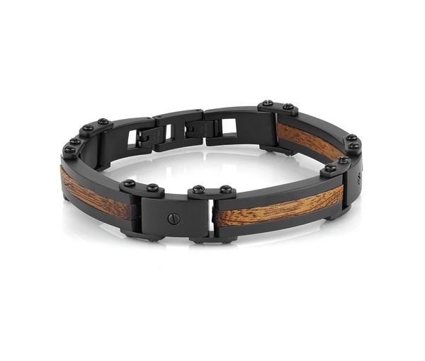 Bracelet acier / bois pvd noir
