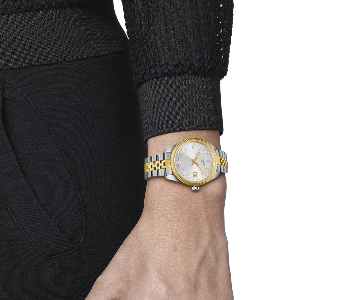 Tissot Ballade 34 mm cadran argent, deux tons or