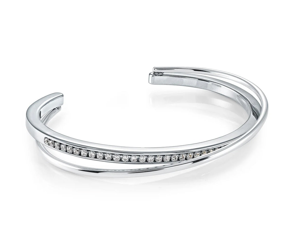 Bracelet bangle en acier ou 2 tons serti de cubiques zirconias SWBG116
