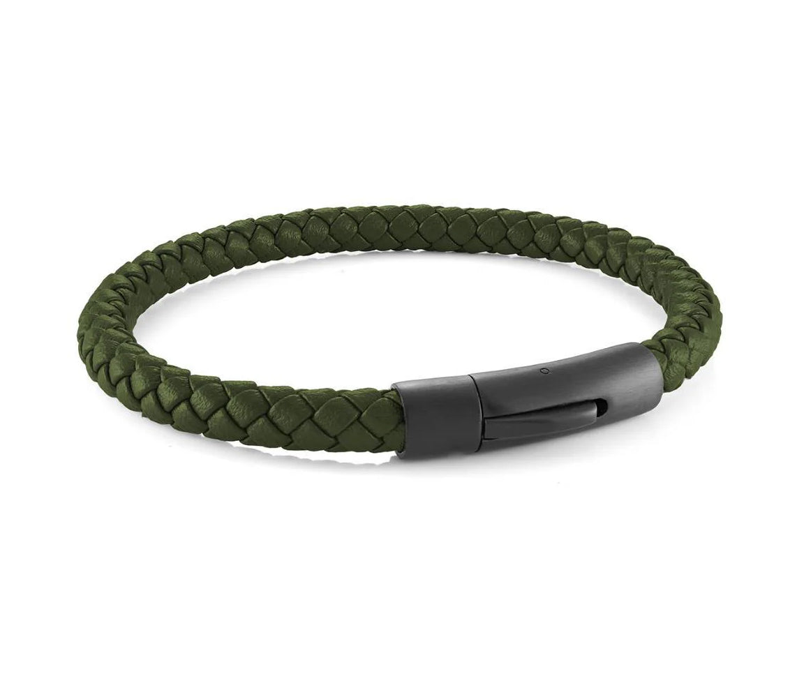 Bracelet en acier/PVD noir et cuir tressé SLB658/8.5