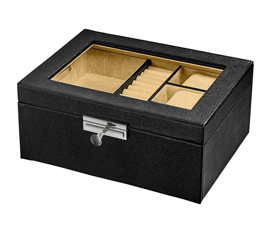 Coffre à bijoux et montres en bois recouvert de simili cuir JB515