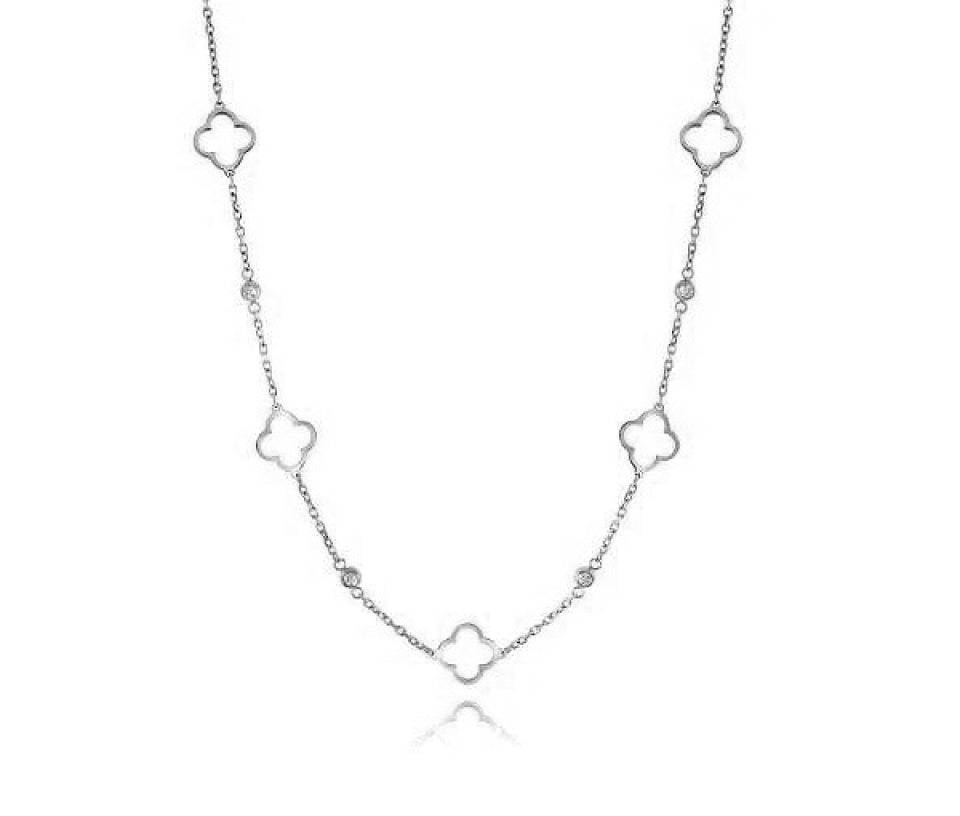 CHAINE EN ACIER AVEC TRÈFLES AJOURÉS ET CUBIQUES ZIRCONIAS