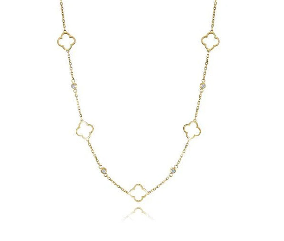CHAINE ACIER/PVD OR AVEC TRÈFLES AJOURÉS ET CUBIQUES ZIRCONIAS